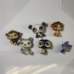 LPS Littlest Pet Shop Lot 6 Mixed Pets Gen 1 Husky Dog  Panda Monkey Penguin